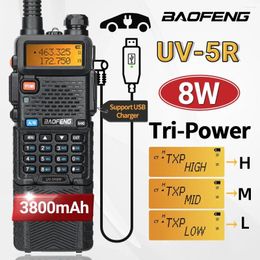 Walkie Talkie Baofeng UV 5R 8W 3800mAh Long Range USB Charger UHF VHF Dual Band Transceiver Portable Ham Radio For K5