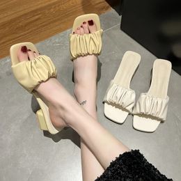 Summer Women Slippers Sandals Ladies Soft Comfortable Pleate Sexy Thick High Heel Sandals Fashion High Heel Sandals 240516