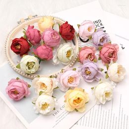 Decorative Flowers 20PCS 3-4cm Rose Buds Artificial Silk Flower Heads Wedding Decoration DIY Birthday Party Wreath Scrapbooking Craft Fake