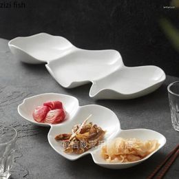 Plates Pure White Ceramic Three Grid Plate Restaurant Dessert Sushi Snack Molecular Cuisine Specialty Tableware