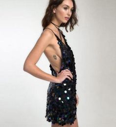 DJ Sexy hanging neck bare back sequins dresses girdles A pendant Unique collar design to highlight clavicle lines 8029577