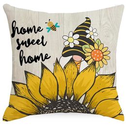 Pillow Sunflower Flower Bee Print Linen Cover Car Sofa Bedroom Living Room Colorful Printed Pillowcases