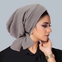 Ethnic Clothing Muslim Women Solid Pre-tied Headscarf Elastic Female Turban Cancer Chemo Hat Hair Loss Cover Head Wrap Headwear Stretch