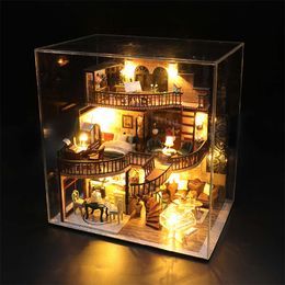 Doll house With dust cover casa Miniature Diy Wood Dollhouse Miniatures children toys girl Birthday Gifts ama M2132