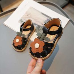 Toddler Girls Sweet Flowers Children Princess Causal Walking Shoes Fashion Cut-outs Kids Beach Flat Sandals Hook Loop