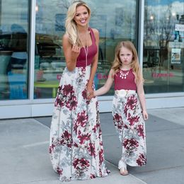 Summer Mother and Daughter Flower Long Dresses Beach Party Bohemia Maxi Dress Sundress Outfits Cotton Beachwear for Parent-Child 240520