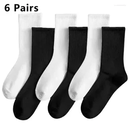 Men's Socks 6 Pairs Middle Tube For Men Solid Colour In White And Black Streetwear Harajuku Fashion Breathable Casual