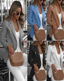 Women Jacket Casual Work Slim Coat Long Sleeve Outwear Womens Suit Ladies Top with Button Gray Black White Light Blue1872297