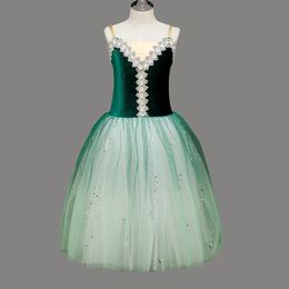 Green Gradient Korean Velvet Ballet Tutu Skirt Women Dress Long Vestidos For Girls Performance Clothing Swan Belly Dance Skirts 240520