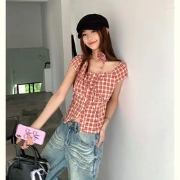 Women's Blouses Retro Rose Choker Pattern Unique Women Top Summer Chic Square Neck Short Sleeve Slim Shirts Clothing