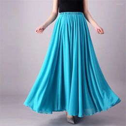 Skirts 2024 Women Spring Summer Holiday Beach White Black Pleated Chiffon Long Midi Skirt Female Elastic High Waist A-line Loose