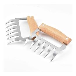 Meat & Poultry Tools Kitchen Stainless Steel Claw Wooden Handle Divided Tearing Flesh Mtifunction Meats Shred Pork Clamp Bbq Tool Hj05 Dhq9G