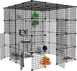 Cat Carriers Large Cage Enclosure Indoor Playpen Metal Wire 4-Tier Kennels Crate Ideal For 1-4 Cats 55L X 55W 55H Inch Black