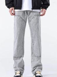 Men's Jeans Men Vintage Y2K Washed Blue Baggy Male Hip Hop Light Cargo Goth Pants Big Pockets Casual Cool Daily Denim Trousers