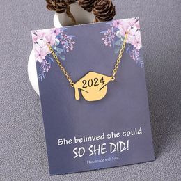 Graduation Cap Pendant Necklace With Card Stainless Steel Jewellery Accessories Gifts 240511