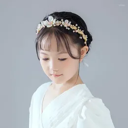 Hair Accessories Baby Girls Golden Imitated Pearl Flower Wreath Elegant Bride Garland Head Hoop Kids Banquet Wedding Headbands Headdress