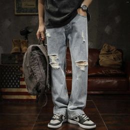 Men's Jeans Fashion Personality Ripped Spring And Summer American Wash To Do Old Draping Loose Straight Tube Thin Pants