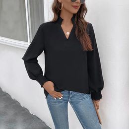 Women's T Shirts Qybian 2024 Women Blouse V-Neck Long-Sleeve Fashion Solid Pullover Shirt Basic Chic Tops Business Office Lady Elegant