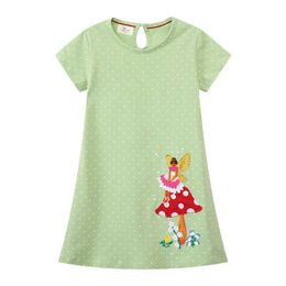 Girl's Dresses Jumping Metres 2-7T Hot selling Princess Girl Dress Fairy Embroidery Summer Short Sleeve Baby Clothing Birthday Frog Clothing d240520