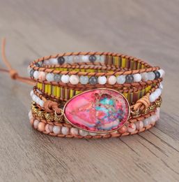 Sweet And Romantic Women039s Bracelet Natural Stone Luxury Design Weaving Hand Woven Leather Bohemian Style Beaded Strands7354667