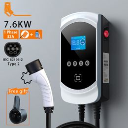 Electric Vehicle Car Charger 32A 7.6KW EV Charger 11KW 22KW 3Phase Type2 Cable IEC62196-2 Socket APP Control EVSE Wallbox