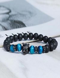 Strand Gothic Wolf Leopard Charm Bracelet For Men Natural Lava Volcano Stone Blue Black Beads Bracelets Handmade 8mm Beaded Jewelr3220535
