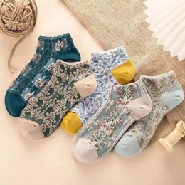 Women Socks 2 Pairs Harajuku Kawaii Girl Vintage Ankle Skin-friendly Polyester Cotton Floral Invisible Breathable Girls