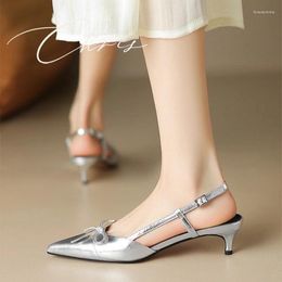 Casual Shoes Bowtie Silver Heel 2024 Elegant Party Dress For Women Sandals Women's Pointed Toe Heels Designer Stripper Shoe Talon