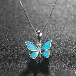 Pendant Necklaces Pendants Insect Jewlery 925 Sterling Sier Blue Opal Butterfly Necklace With Chain For Gift Drop Delivery Jewellery Dhcy1