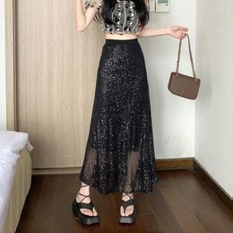 Skirts Spring/Summer Fashion High Waist Women's Clothing Casual All Match Sequins Loose Chiffon Korean Style Female Clothes