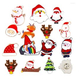 Brooches 2Pcs Merry Christmas Santa Claus Tree Snowman Reindeer Hat Enamel Pins Bag Lapel Badge For Kids Friends Party Gifts