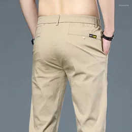 Men's Pants Summer Ultra-thin Casual Trousers Straight Elastic Jogging Ice Silk Fashion Korean Black Khaki Green Male Dropship