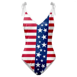 Women's Swimwear Bikini Adjustable Strapper Top 1 Swimsuit Cover Two Retro Independence Day Print Full Coverage For Women
