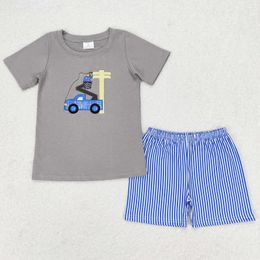 Clothing Sets Kids Designer Boys Construction Line Man Embroidery Top Shirts Shorts Summer Toddler Baby Clothes Wholesale