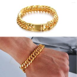 Link Bracelets 12mm Width Fashion Bracelet Gold Colour Hip Hop Stainless Steel Chain Cuban