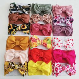 Hair Accessories 3 pieces/batch flower bullet baby headband with cow and leopard dots printed girls adjustable bow tie hair accessories d240521