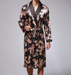Men039s Sleepwear Plus Size Mens Bathrobe Silk Kimono Long Sleeve Robes Dressing Gown Print Satin Pyjamas Men Night Peignoir Ho3892048