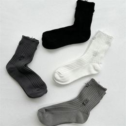 Real Photos New Men Women Black White Warm Socks Autumn Winter Solid Color Socks Hole