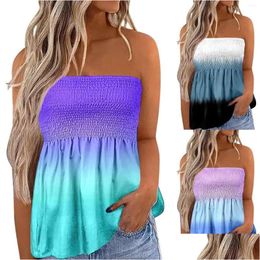 Women'S Tanks Camis Womens Gradient Elastic Chest Wrap Tube Top Women Bandeau Pleated Ruffle Blouse Boho Shirt Holiday Vacation Su Dhzbd