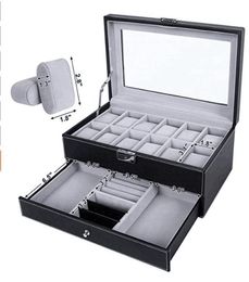 SONGMICS Watch Box 12 Mens Watch Organiser Jewellery Display Case Lock Keys Black UJWB0124751382