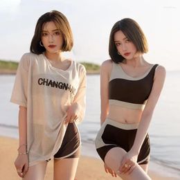 Women's Swimwear 2024 3 In 1 Swimsuit Woman Two-Piece Set Triangle BikiniS High Waist Korean Solid Bikini Spring Bathing Suit