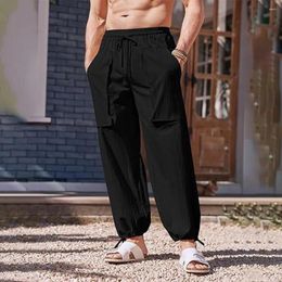 Men's Pants Men Drawstring Cotton Linen Loose Sport Gym Yoga Elastic Baggy Streetwear Trousers Fashion Solid Workwear Male Leggings