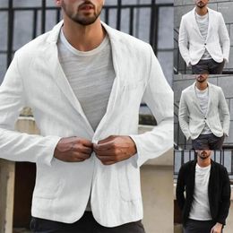 Men's Suits Men Male Long Sleeve Blazer Pockets Autumn Coat Slim Jacket Solid Color Cotton Linen Plus Size Blazers Mens Wedding 3XL