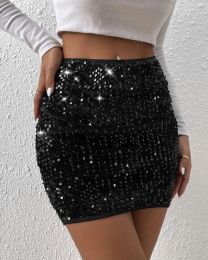 Sparkling in Sequins Embellished Sequined Straight Mini Skirt with Elasticated Waistband with Slip-on Closure CPS3042