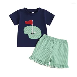 Clothing Sets Toddler Baby Girl Golf Birthday Outfits Short Sleeve Hole Print Tops Plaid Ruffle Shorts Infant Summer Clothes