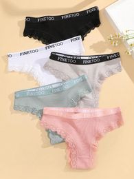 Women's Panties 5 Pairs Of European And American Cotton Underwear Home Comfortable Breathable Mid-waist Lace Briefs