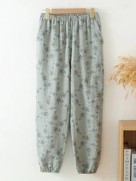 Women's Sleepwear Cotton Women Sleeping Pants Casual Printing Flowers Elastic Waist 2024 Spring Summer Lady Trousers YoYiKamomo