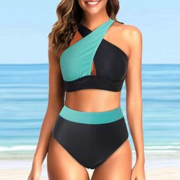 Women's Swimwear 2024 Cross Halter Swimsuit Two Piece Bikinis Sets European And Sexy Slim Backless Navel Revealed Large Size