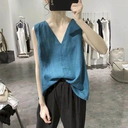 Women's Vests Vest For Women Tops Cotton Linen V-neck Solid Thin Korean Style Vintage Casual Sleeveless Loose Tanks Clothing Outerwears
