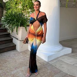 Cover Ups For Swimwear Women Dress Bathroom Ladies Summer 2024 Outfits Beach Female Sexy Hanging Neck Printed Chest Wrapped